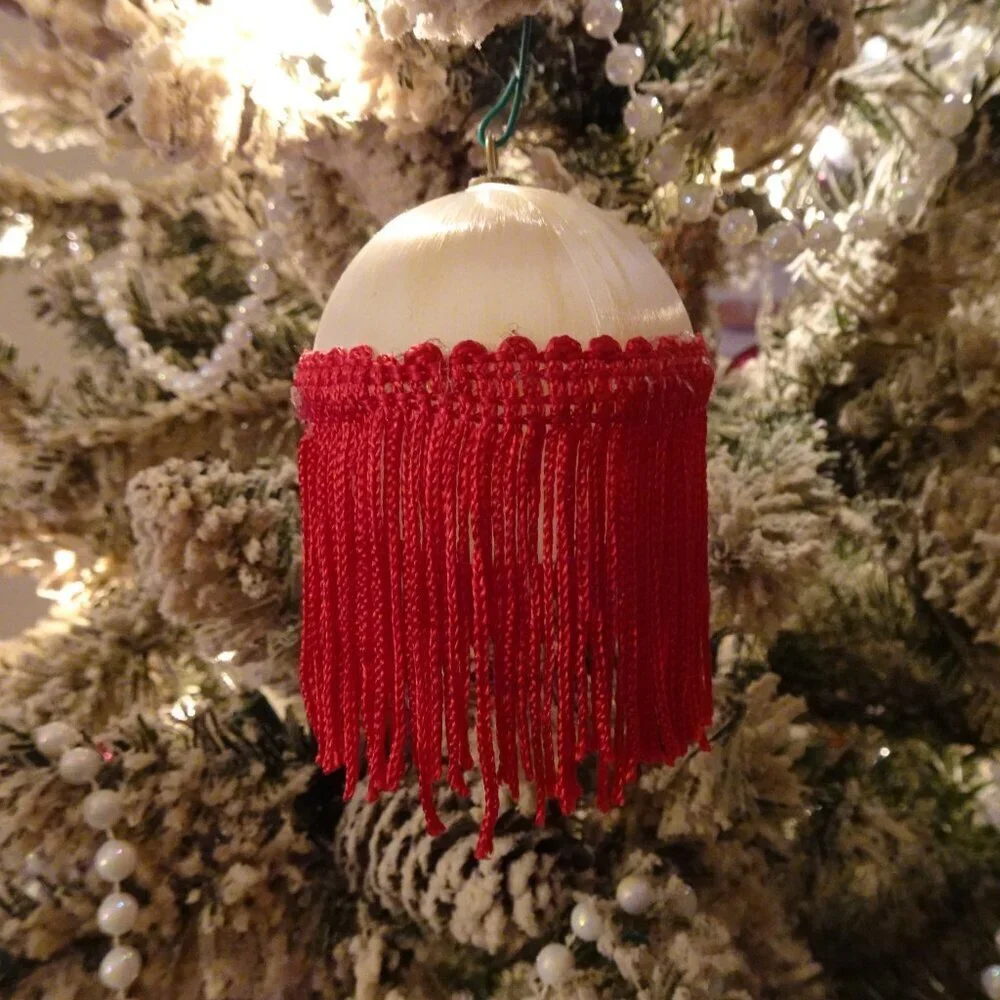 Vintage 12 Satin Ball Ornaments with Fringe Handmade Christmas Holiday Festive